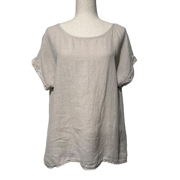 Terzo Millennio Tops - Terzo Millennio Linen Top Womens Medium Beige Button Back Relaxed Fit Lagenlook